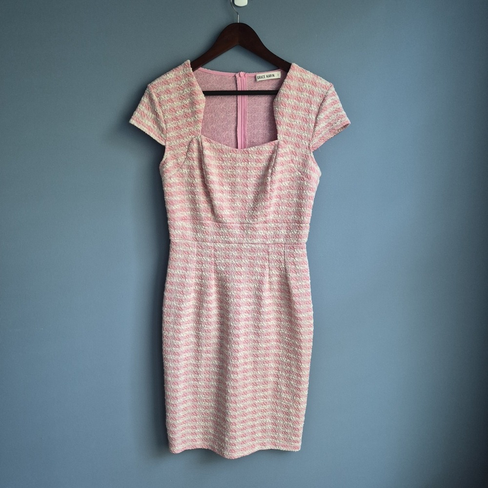 Grace Karin Pink White Sheathe Dress Size Medium Office Wear